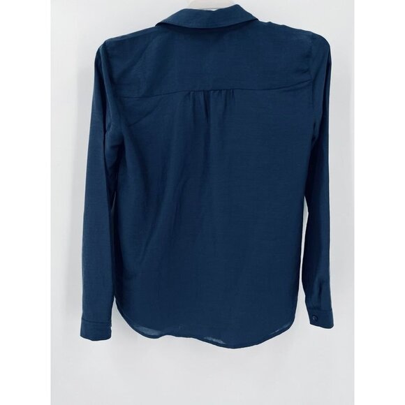 Loft Ladies Button Down Shirt XS Navy Long Sleeve Lightweight  Capsule Wardrobe - Picture 4 of 7
